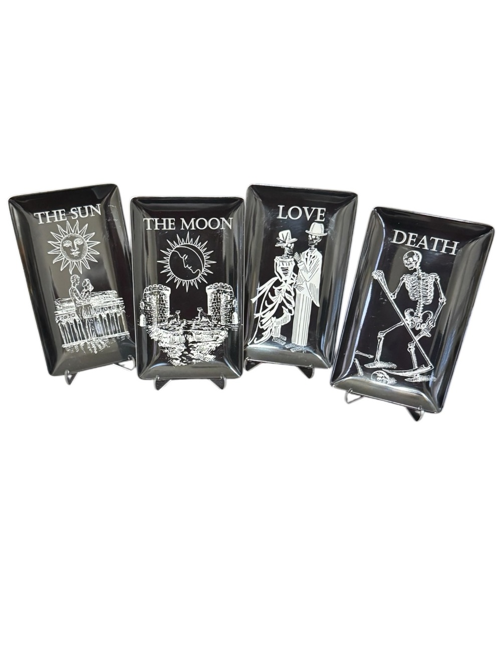 Set of 4 Small Black and White Halloween Melamine Trays (trays only)